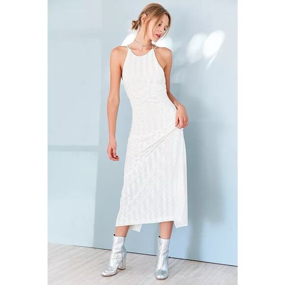 Silence + Noise Cosmic Burn Out Crushed Velvet Dress Open Back White L - Picture 1 of 6
